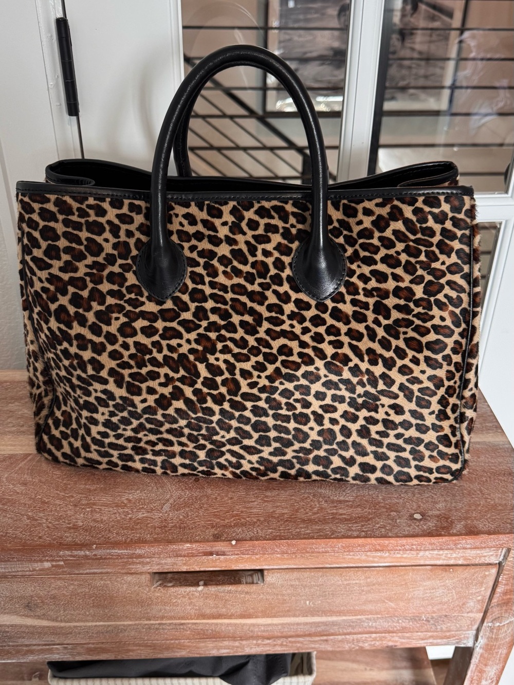 Mark & Graham Leopard Pony Hair Leather Tote Made in Italy - Picture 2 of 10